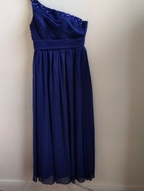XL Royal Blue One-Shoulder Evening Wedding Gown Prom Dress with Sequin Trim